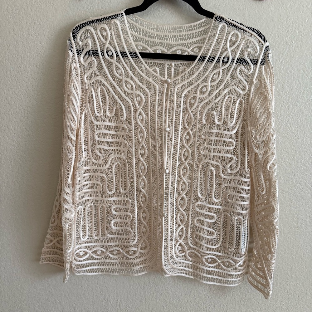 Talk of the Walk Elegant Lace Cardigan in Cream OS